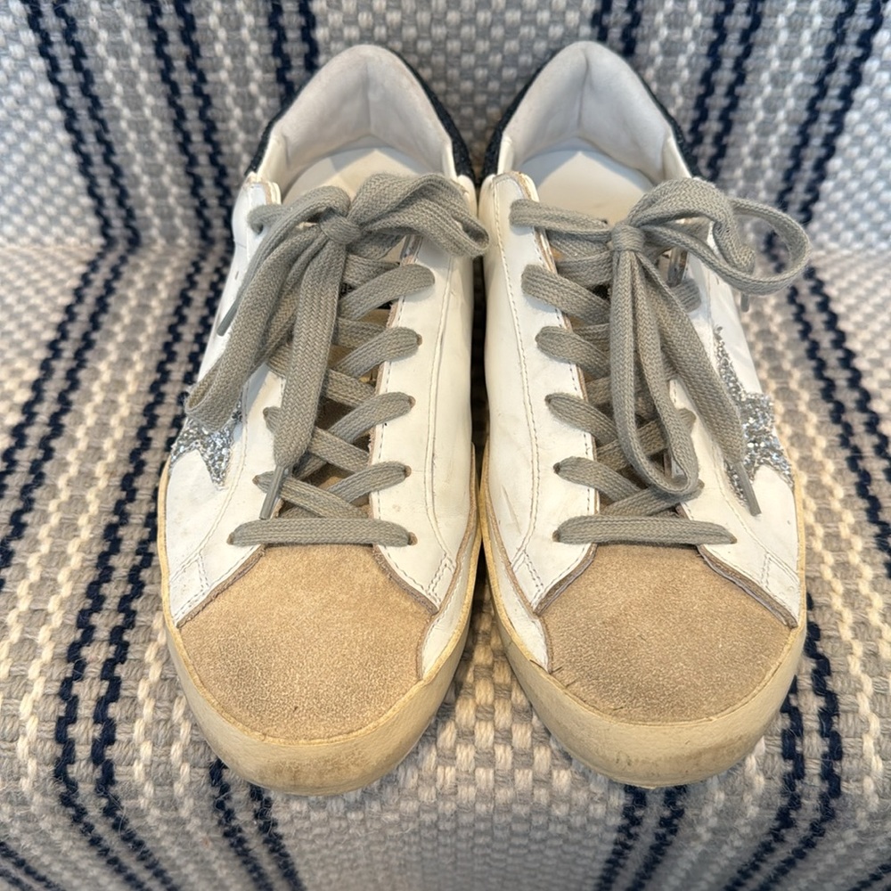 GOLDEN GOOSE Superstar Suede Glitter Low-Top Sneakers 39 white/silver/night blue - Picture 3 of 14